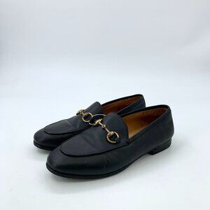 Gucci Black Leather Horsebit Loafers Made In Italy Size 34 With Gold-Tone Hardwa